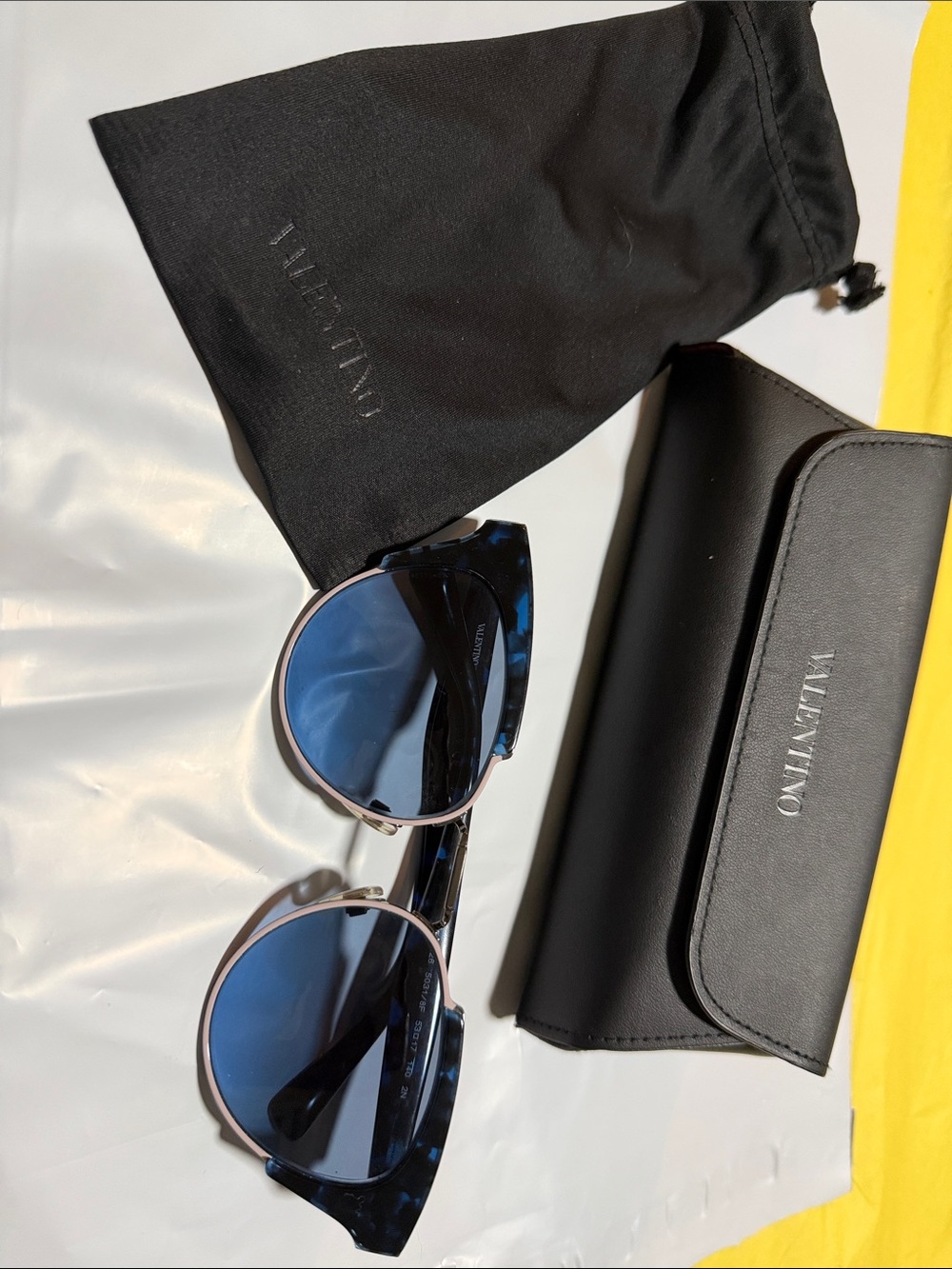 Valentino Sunglasses with Black Frames and Blue Lenses